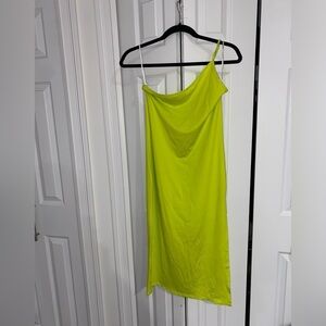 SHEIN Neon Yellow Split Side One Shoulder Cami Dress Size L